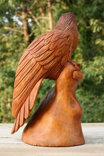 Statua aquila in legno 12" grande intagliata a mano scultura statuetta arte arredamento casa regalo - Foto 5 di 5