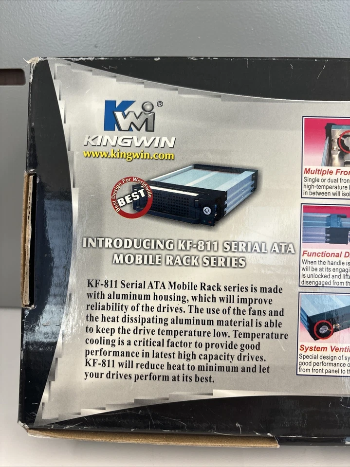 KINGWIN KF-813-BK Aluminum Mobile Rack Kit for 3.5" SATA hdd w/triple fan - Image 4 of 4