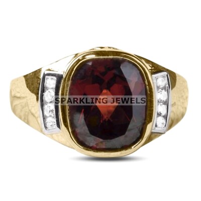 AAA+ Garnet Cushion Cut With 14K Solid  Gold  Ring For Men #C197