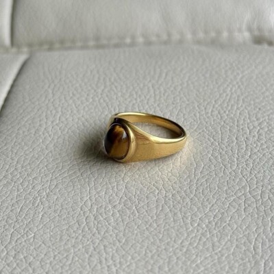 Elvis Presley 18K Gold Stainless Steel Brown Tiger Eye Stone Ring Size 10