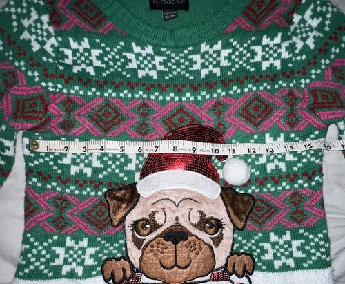 Blizzard Bay Girls Ugly Christmas Sweater Green/White Dog in Santa Hat Sz XL 16 - Picture 8 of 10