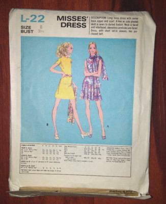 Vtg McCall's Lipton L-22 Sewing Pattern Miss Sz 8 Bust 31.5'' Dress groovy mod