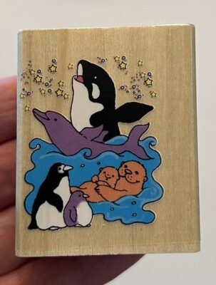 Noteworthy SEA ANIMALS Wood Mount Rubber Stamp 1993