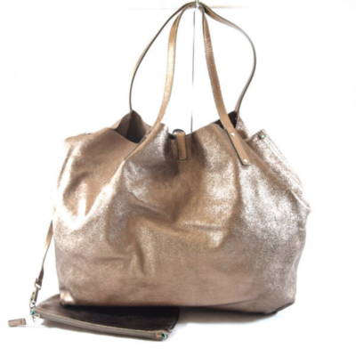 TIFFANY & CO Reversible Tote Bag Leather Champagne Gold with pouch