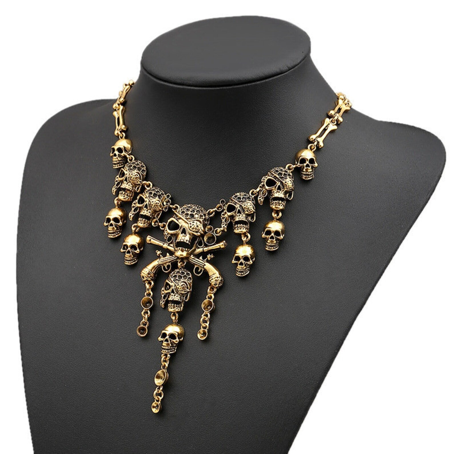 SOLD OUT!  Skull Alloy Plating Hollow Out Gold Womens Pendant Necklace 1 Piece