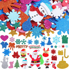 201 Pieces Christmas Glitter Foam Stickers Xmas Winter Self-Adhesive Foam Sticke