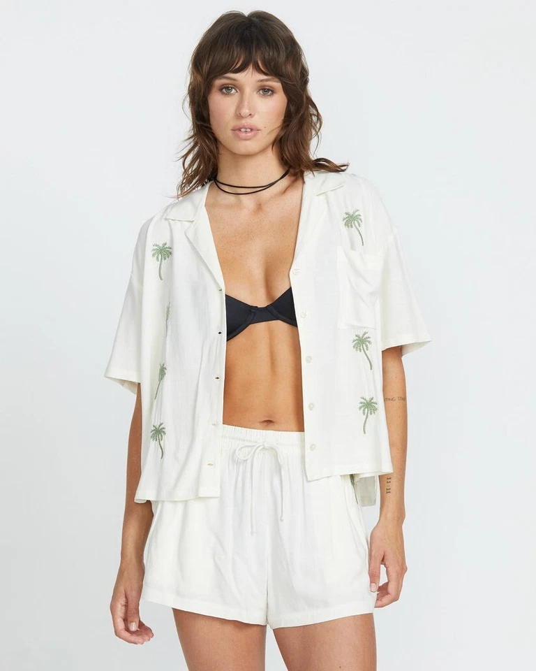 VOLCOM - Womens Sun Stunner Short Sleeve Shirt - Bone - Summer Shirt - Image 2 of 3