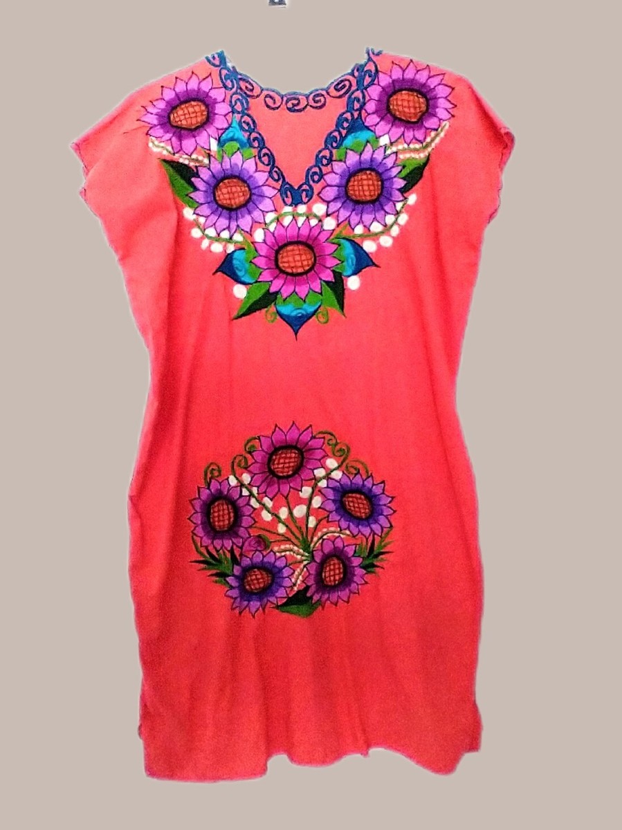 green emerald velvet dress Chilac Embroidered Mexican Long Dress