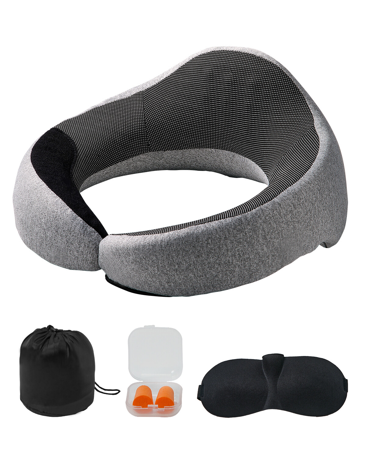Double-Layered Memory Foam Travel Neck Pillow in Black-Gray for Comfortable Journeys-image