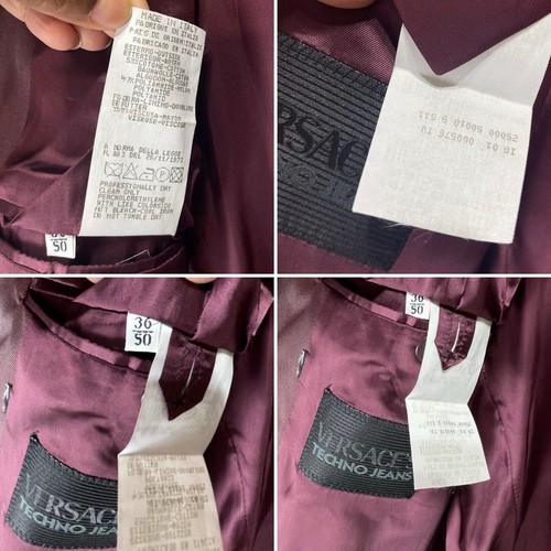 VERSACE Techno Jeans Satin Blazer Burgundy Size 50 M/L Rare Vintage Hide Buttons - Picture 10 of 24