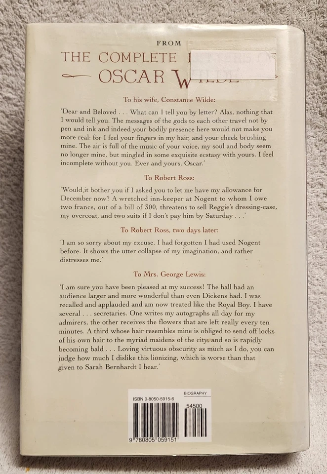 Complete Letters of Oscar Wilde by Merlin Holland Rupert Hart-Davis HCDJ ex lib - Image 3 of 4