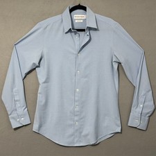 Mizzen  Main Men  s Medium Trim Fit Long Sleeve White Blue Check Shirt