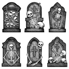 Graveyard Tombstones Halloween Decorations Outdoor: 6pcs Large, Stone Grey