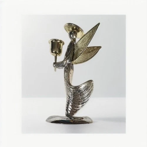 Vtg International Silver 6.5” Two Tone Angel Candle Holder Christmas Decor  - product listing photo
