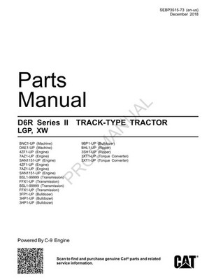 Caterpillar Cat D6R Series II Track Type Tractor LGP XW Parts Catalog Manual