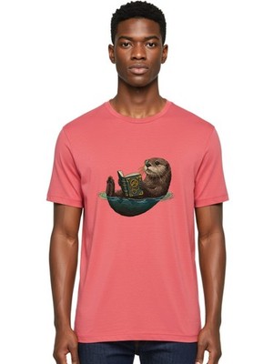 Otter-Reading-Book-1 Mens Graphic Tee, 100% Cotton, Casual Summer Wear