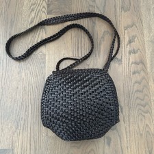 De Vecchi by Hamilton Hodge Italian Leather Basketweave Crossbody Handbag Brown
