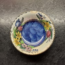 Maling Vintage Blue And White  Lustre Ware Dish Bowl Flower Design Pottery