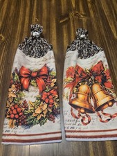 Handmade Chrochet hanging Kitchen Towel set of 2 Christmas Bells Wreath