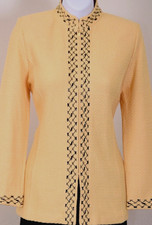 ST.JOHN Women's Knit Tweed Yellow Black Studs Trim Jacket Sz 12