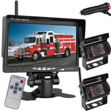 Wireless Dual Rear View Reverse Camera 7" LCD Monitor for Bus Truck RVs Trailer