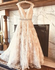 Beautiful Champagne Color with Ivory Lace Wedding Dress Size 6 Excellent