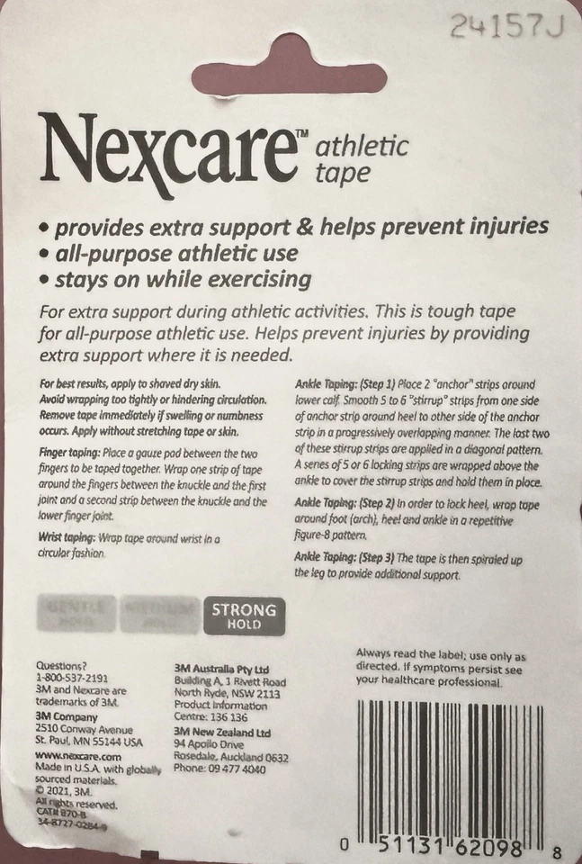 Cinta de tela atlética Nexcare para deporte, 1,5 pulgadas x 12,5 yardas 051131620988VL Foto 2 de 2