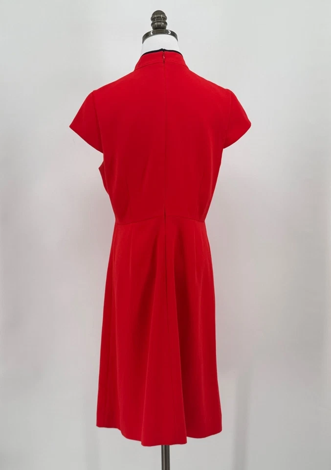 Vestido Vaina J.CREW Rojo Cuello Corbata Azul Forrado Manga Gorra Talla 10 Foto 4 de 4