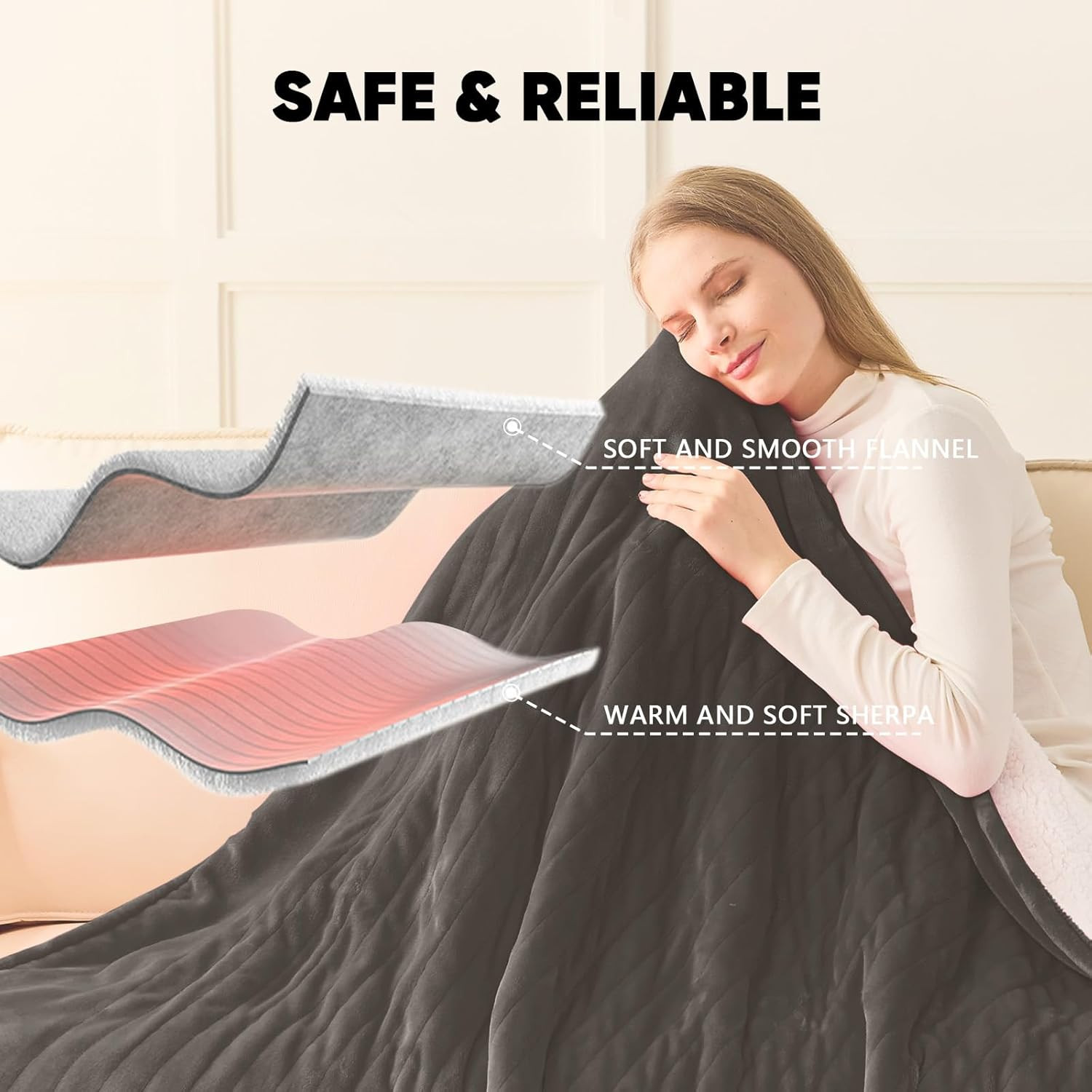 Heated Blanket Electric Throw 50"X60", Heating Blanket with 10 Heat Levels 8 Hou