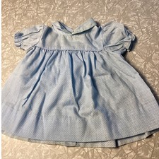 Vintage Baby Girl Doll Blue Dress 3-6 Months Peter Pan Collar Puff Sleeve