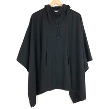 VTG Bloomingdales Wool Blend Hooded Poncho Cape Women's Sz XS Black Pocket EUC