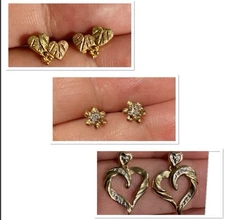 Lot Of 3 Pairs Of 10k Gold Earrings - Please See Description For Details