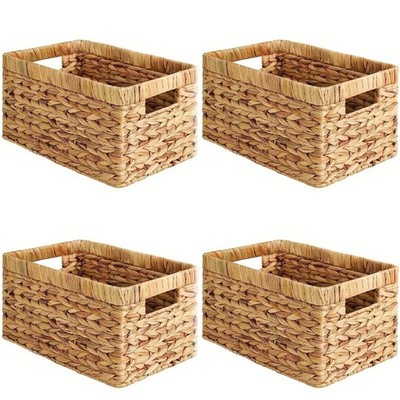 Water Hyacinth Storage Baskets for Shelves, Set of 4 Wicker Pantry Shelf Bask...