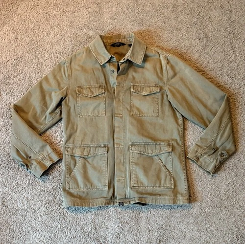 Gramicci Canvas Chore Barn Coat Jacket Button Up Tan Medium Plaid Flannel Lining - product listing photo