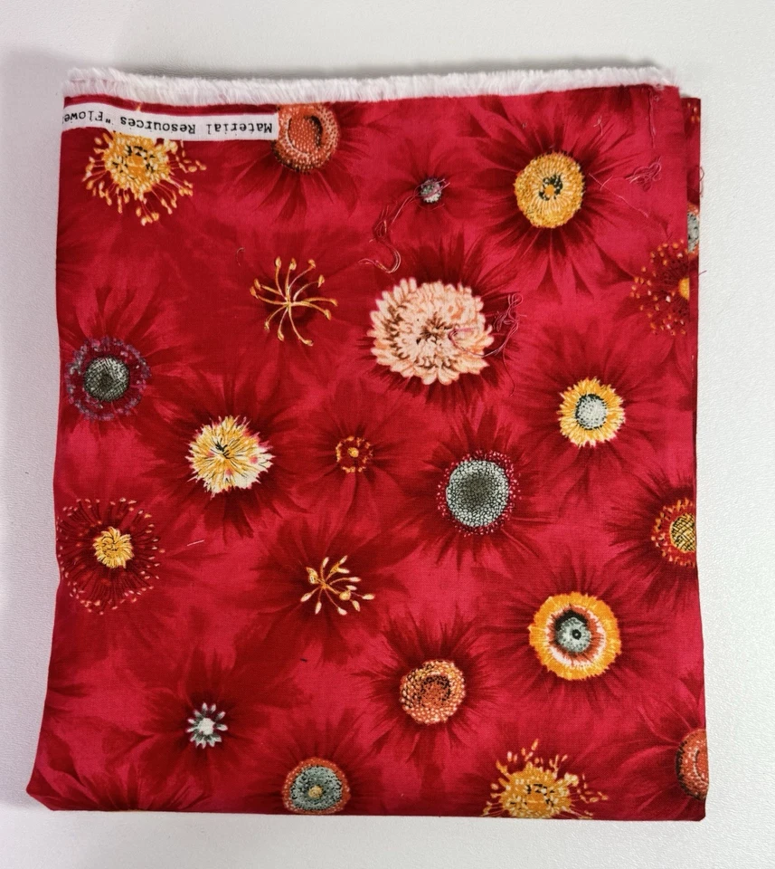 Fabric FLOWER CENTERS Julie Golimowski clothworks 1 yard Red Background - Image 3 of 4