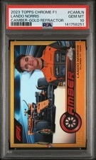 2023 TOPPS CHROME FORMULA 1 CAMBER GOLD REFRACTOR LANDO NORRIS 29/50 PSA 10