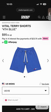 Godspeed New York Men's Blue Terry Sweat Shorts Embroidered Logo Drawstring XS