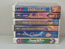 Vintage Lot of 6 Clamshell VHS Animated Disney Children's  Family Movies Used