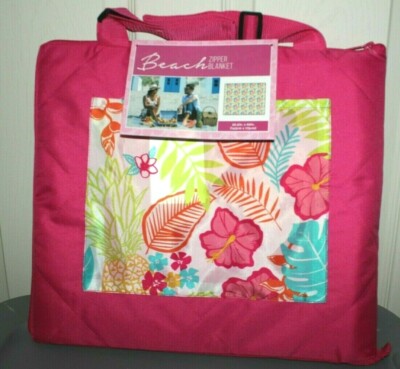 BEACH  PICNIC ZIPPER BLANKET PACIFICA PALM JUNGLE BRIGHT 56.5'' X 69''