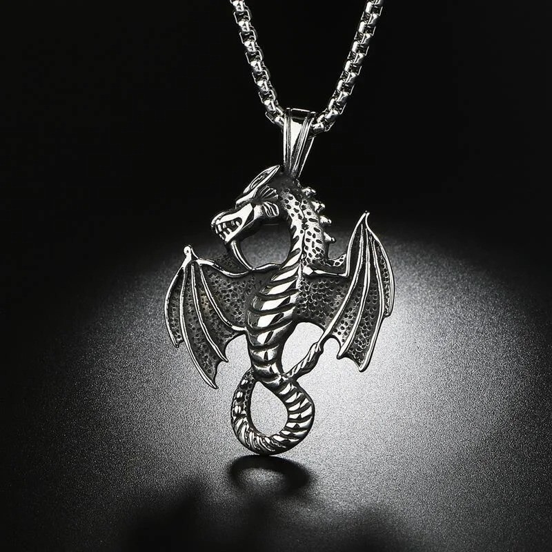 Stainless Steel Chinese Dragon Mythical Creature Necklace Pendant