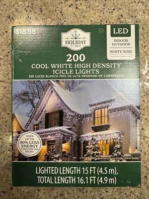 Holiday Time - 200 Cool White LED High Density Icicle Lights White Wire NEW!