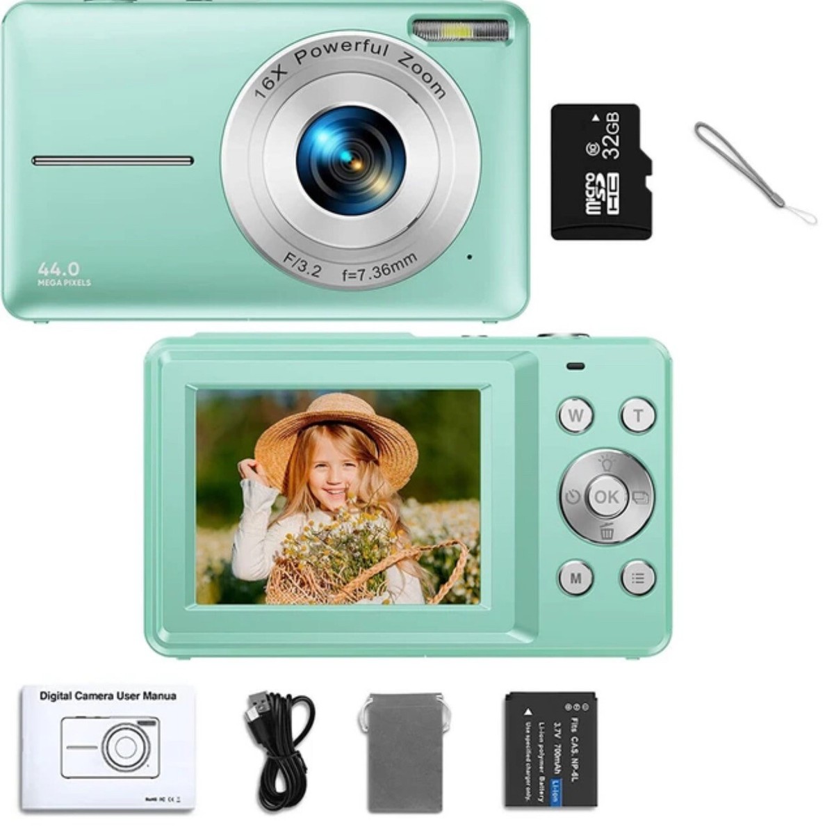 Portable Digital Camera with 32GB, Pouch, Manual, and Cord