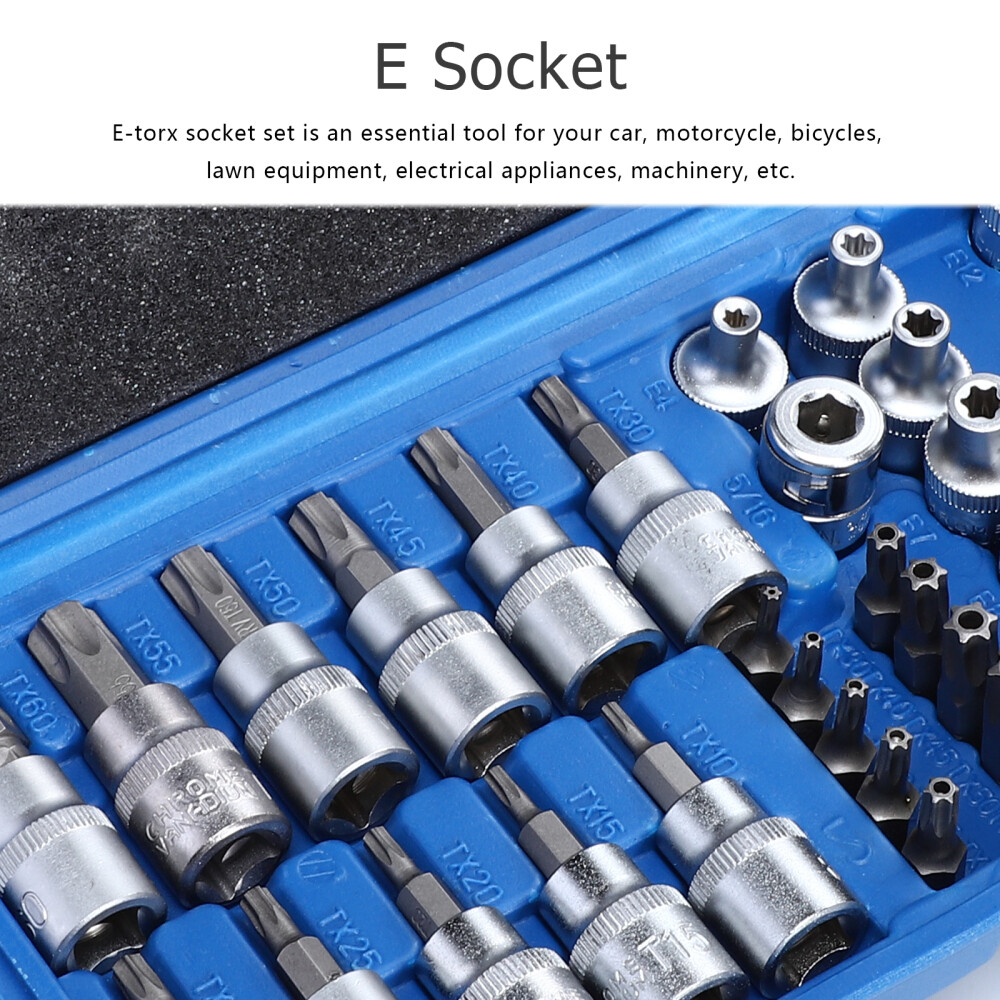 Torx Bit Socket Set 34pcs 3/8" Dr. E4E20 Car Repair E Star Socket Hex