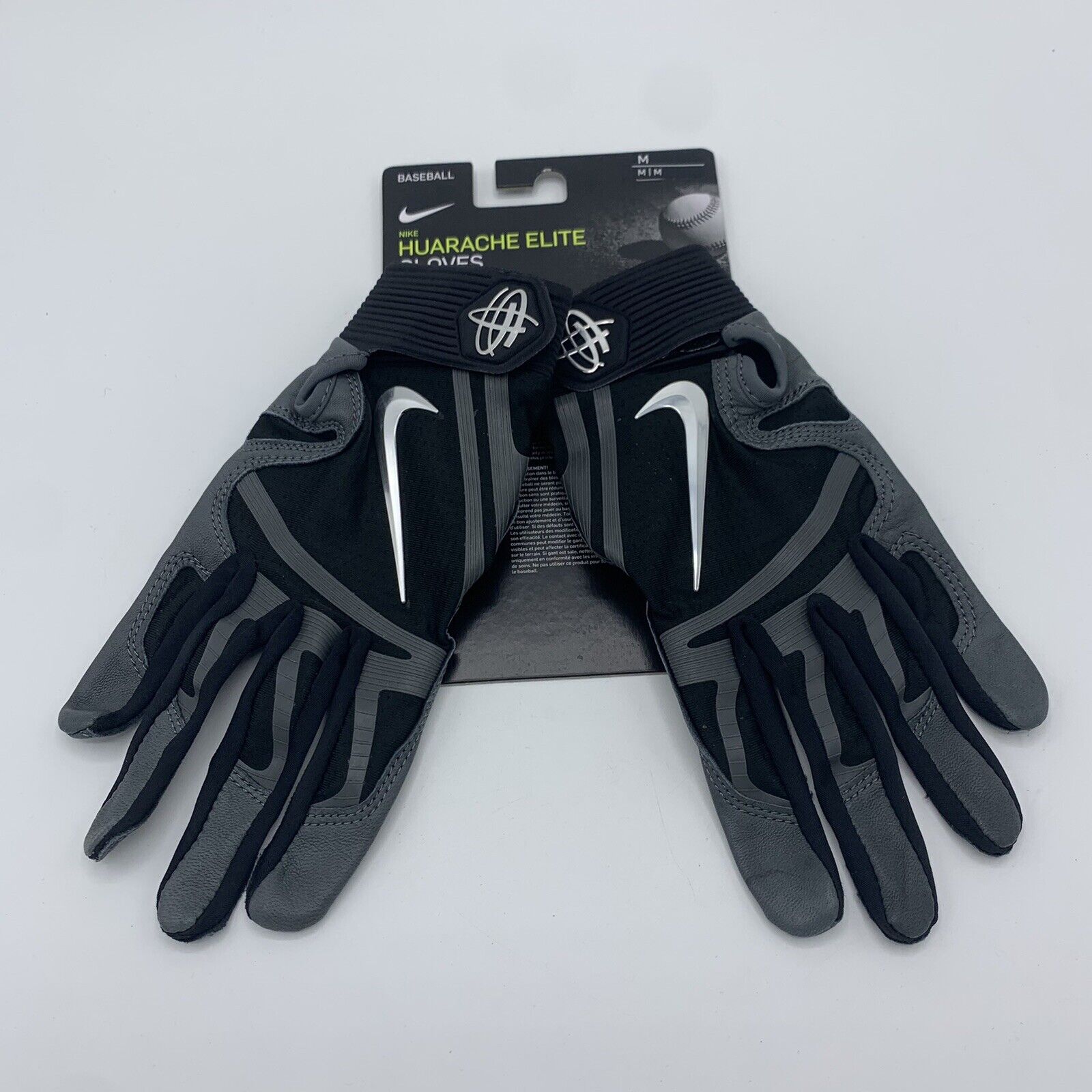 Nike Huarache Elite Baseball Batting Gloves Gray/Black Size Medi
