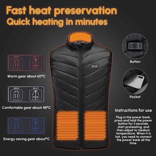 Heated Vest 9 Heating Zones Men Women Heated Jacket Electric Heating Vest (3XL) - Picture 6 of 17