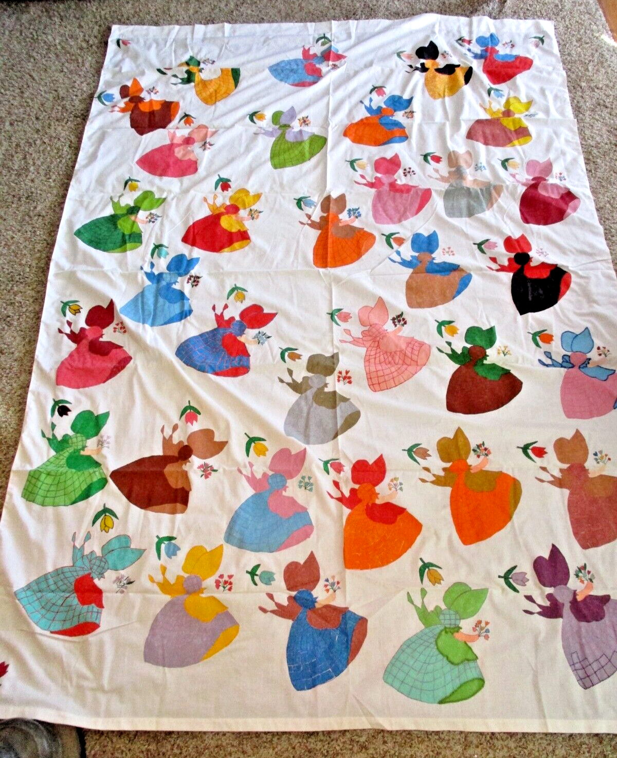 Vintage Sunbonnet Sue Fabric Painted Twin Sheet Retro Kitschy Bedspread  65x95 | eBay
