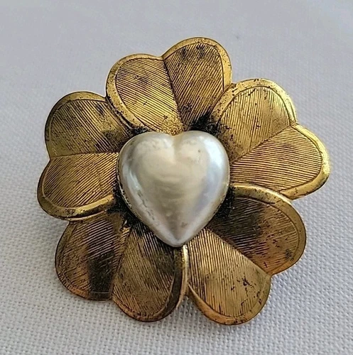 Miriam Haskell Vintage Gold Tone Pearl Floral Brooch