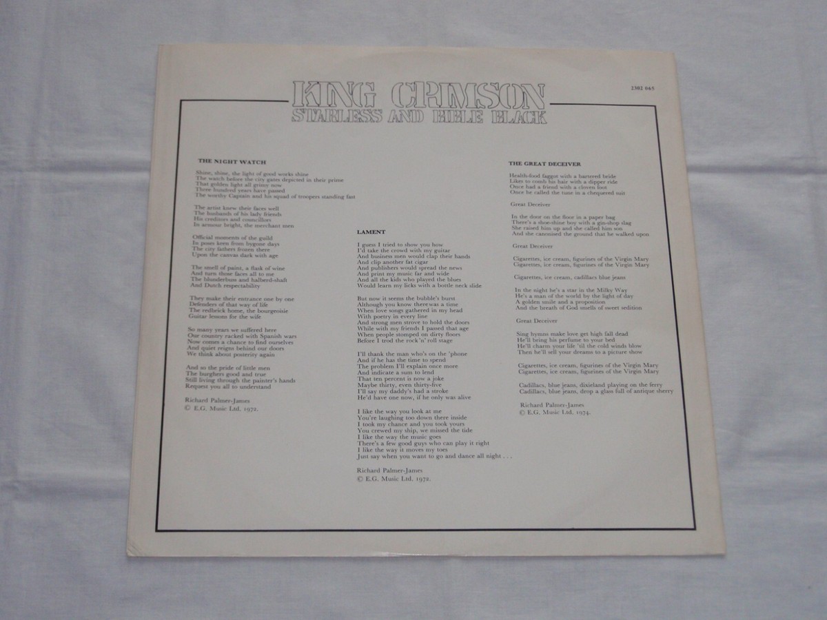 cigarettes ice cream king crimson LP STARLESS AND BIBLE BLACK King Crimson - Starless And