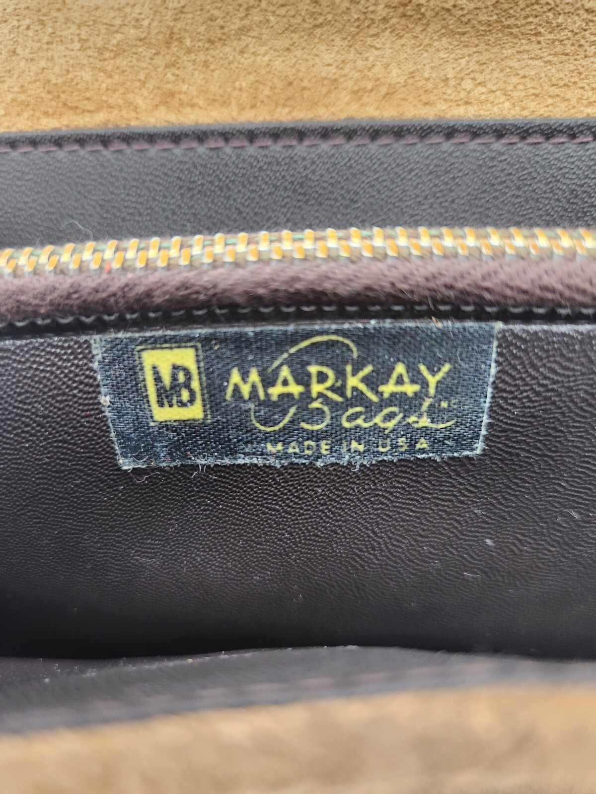 Markay Bags Vintage Tan Suede Brass Trim Shoulder Han… Gem