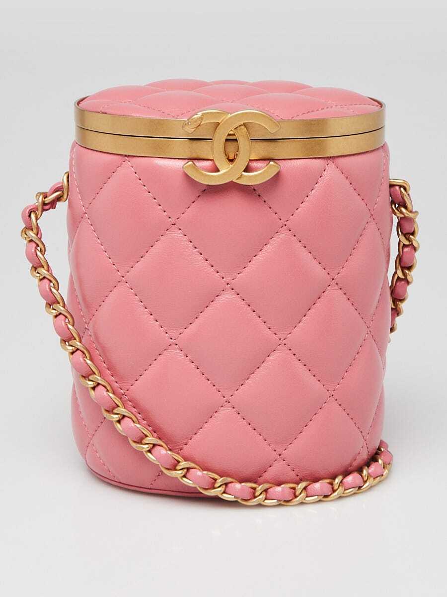 Chanel Pink Quilted Lambskin Leather CC Small Vanity Crown